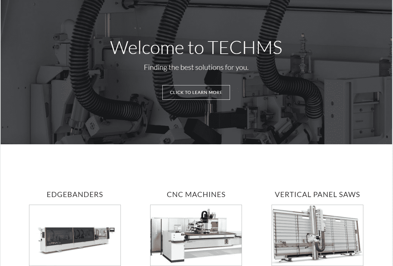 Screenshot of the Industrial Machinery Website for TechMS