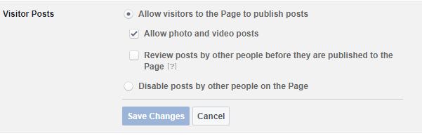 screenshot of Facebook settings | Facebook Page for a Small Non-Profit