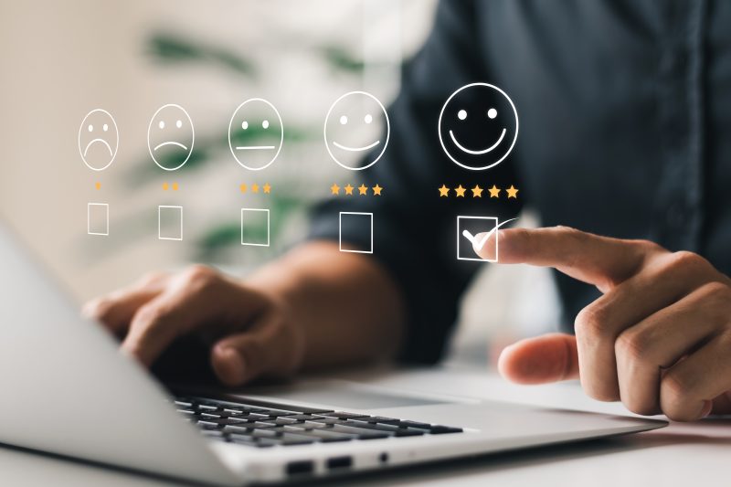 User give rating to service experience on online application, Cu User give rating to service experience on online application, Customer review satisfaction feedback survey concept, Customer can evaluate quality of service leading to reputation ranking of business.
