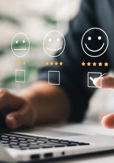 User give rating to service experience on online application, Customer review satisfaction feedback survey concept, Customer can evaluate quality of service leading to reputation ranking of business.